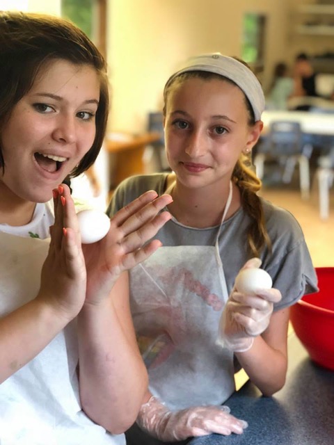 two girls cooking in kitchen