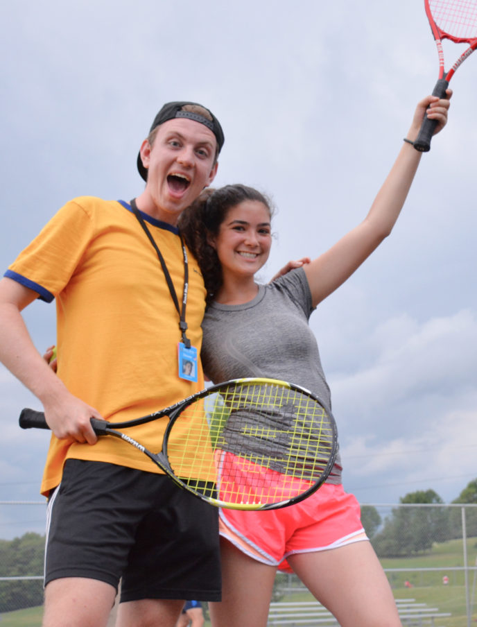 Campers with tennis racquets