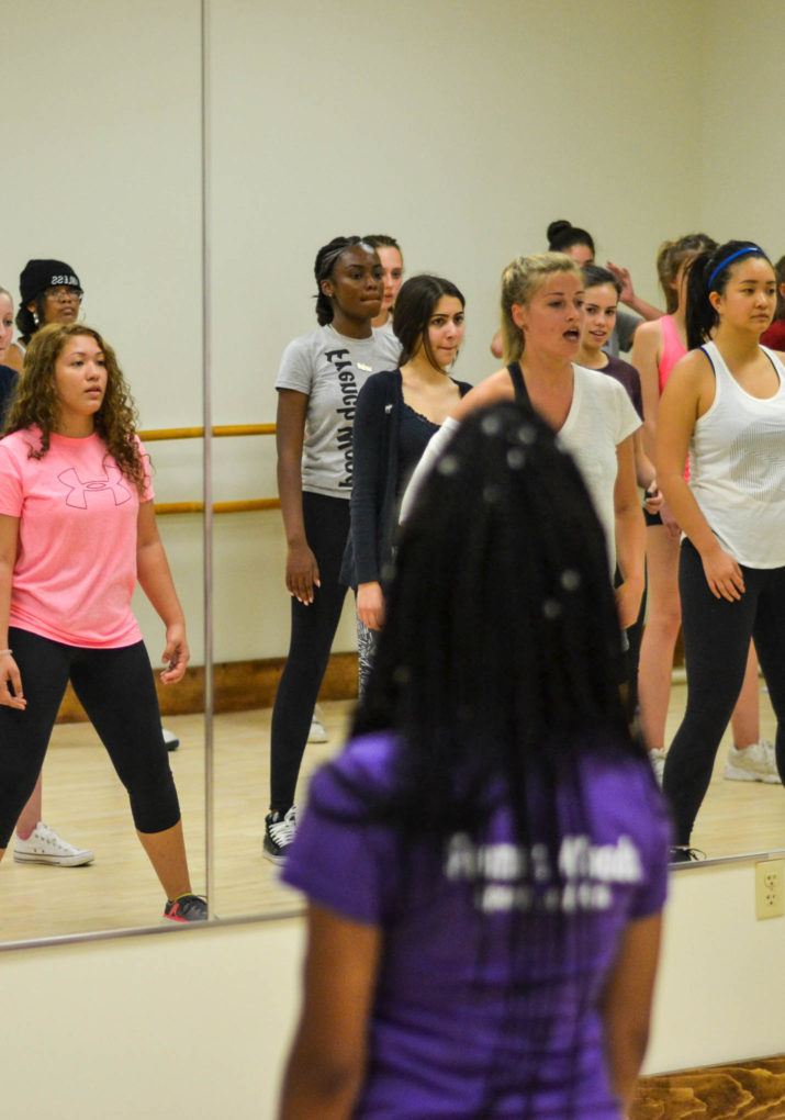 Dance class practicing in the mirror